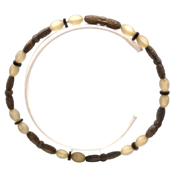 Antique Czech Glass Frosted Beads Bracelet with Vintage Brass Long Spacers, Bend - Picture 2 of 4